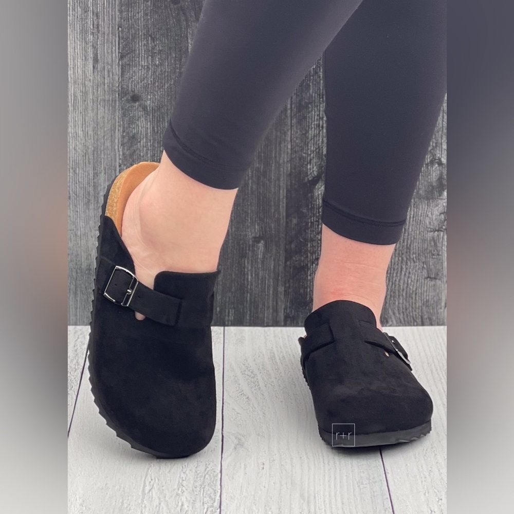 Corkys Footwear One For The Books Clogs in Black Faux Suede